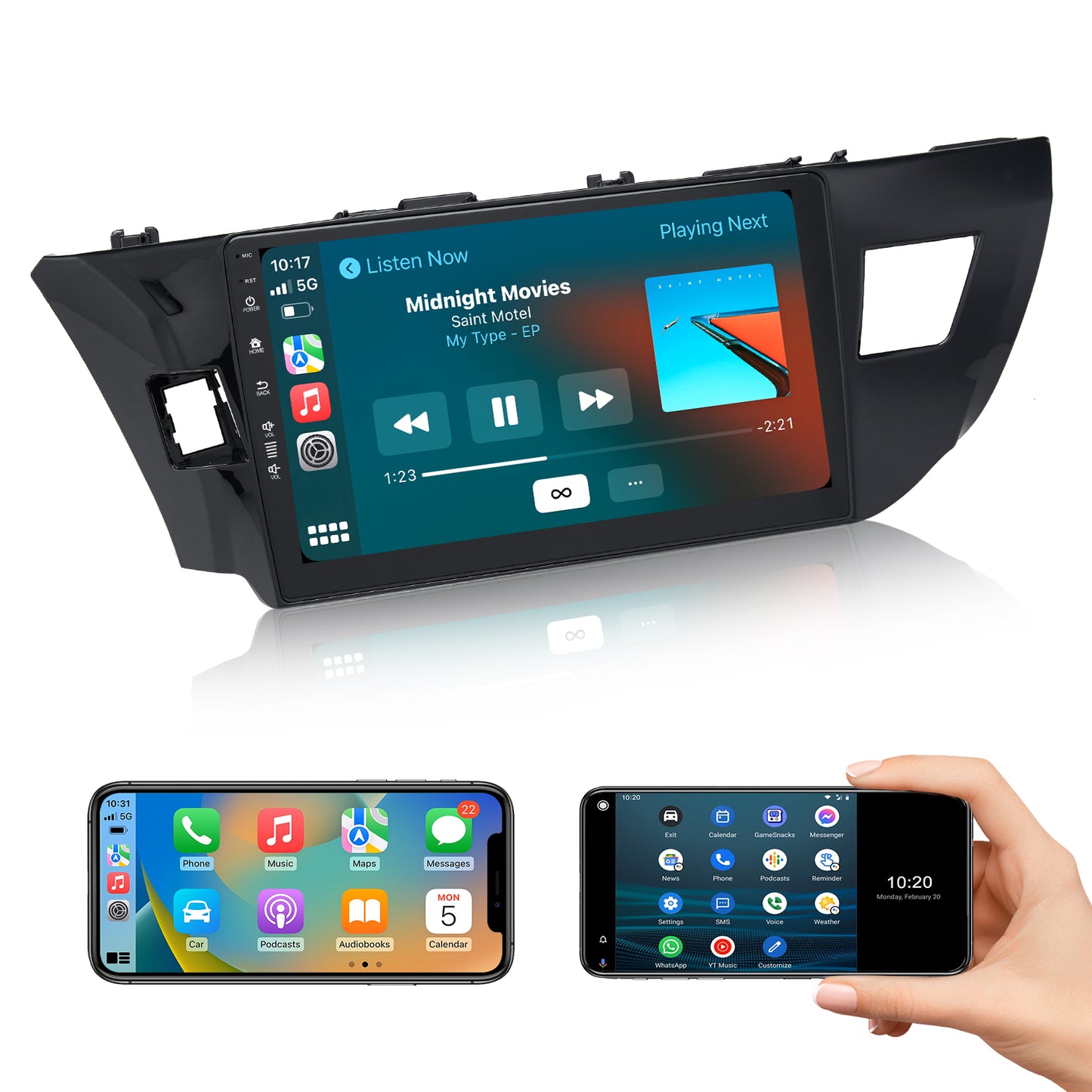 Roadanvi 10.2" Android 12 Car Stereo for Toyota Corolla 2014 2015 2016 Carplay Android Auto Car Radio WiFi+4G LTE 1280x720 QLED Touch Screen Head Unit Bluetooth 4GB+64GB GPS Navigation