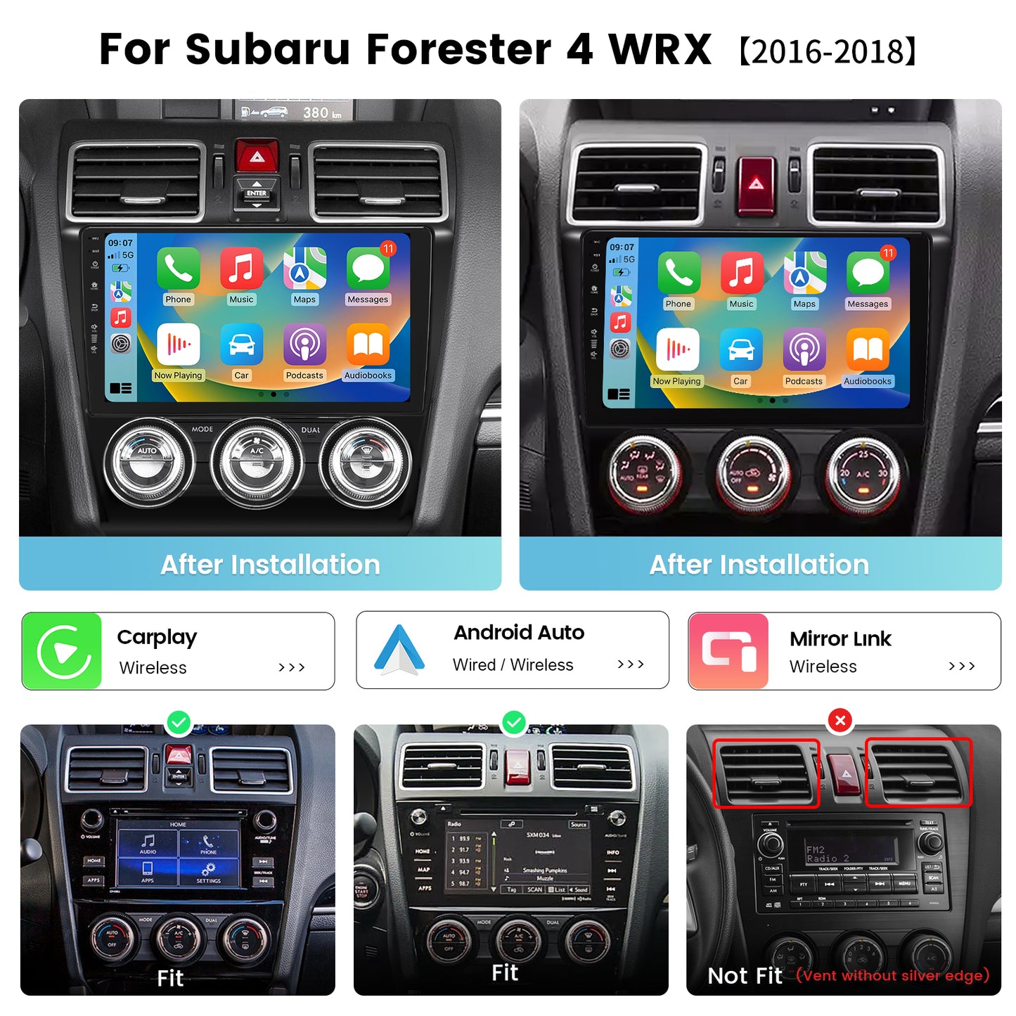 Roadanvi 9" Android 12 Car Stereo for Subaru Forester 4 WRX 2016-2018  CarPlay & Android Auto 4GB+64GB/8G+128G  Bluetooth, WiFi & 4G LTE GPS Navigation 1280x720 QLED Touch Screen Head Unit