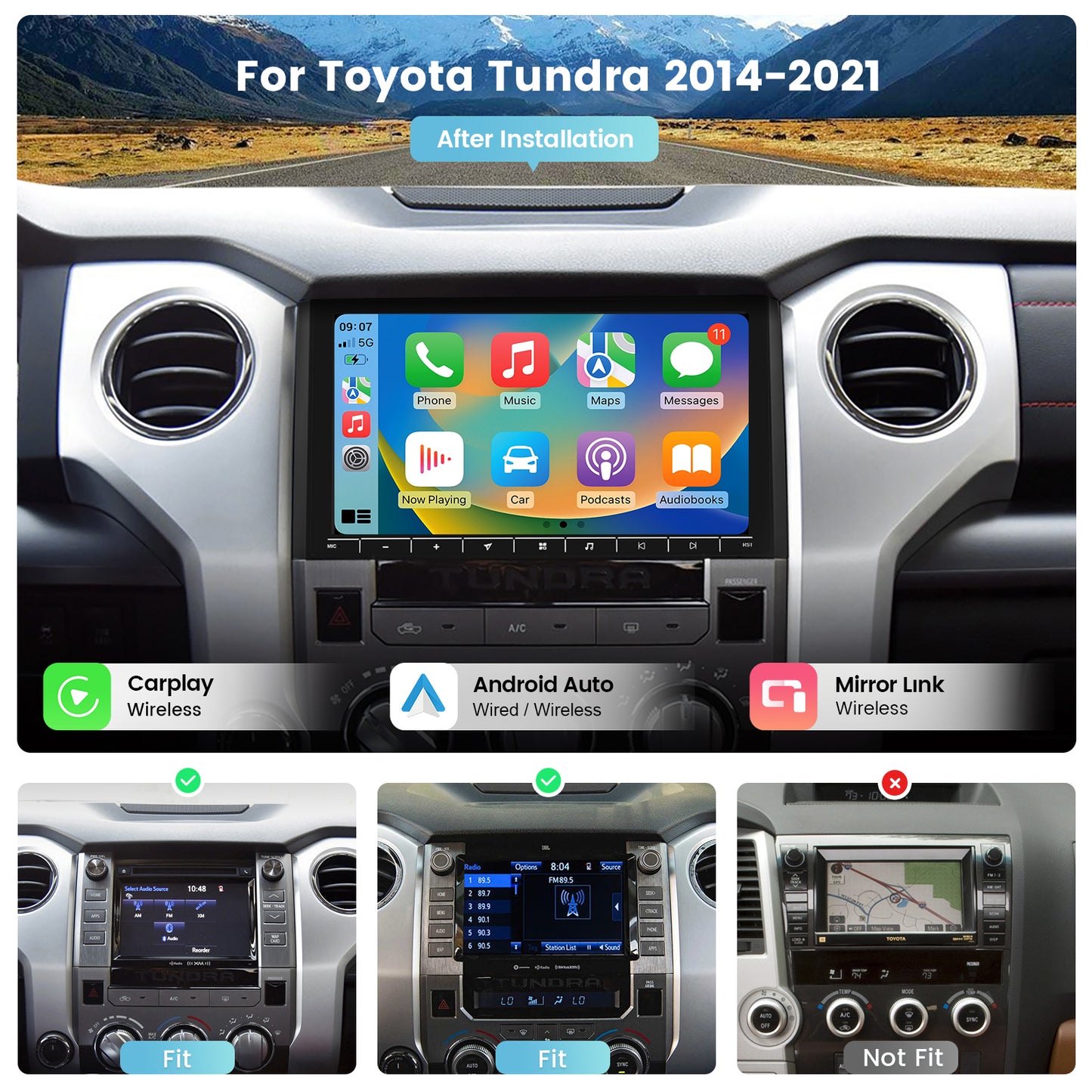 Roadanvi 10.2" 4GB+64GB Car Radio for Toyota Tundra 2014-2021 Wireless Apple Carplay Android Auto 4G LTE Car Stereo Bluetooth GPS Navigation 1280x720 QLED Touch Screen Head Unit