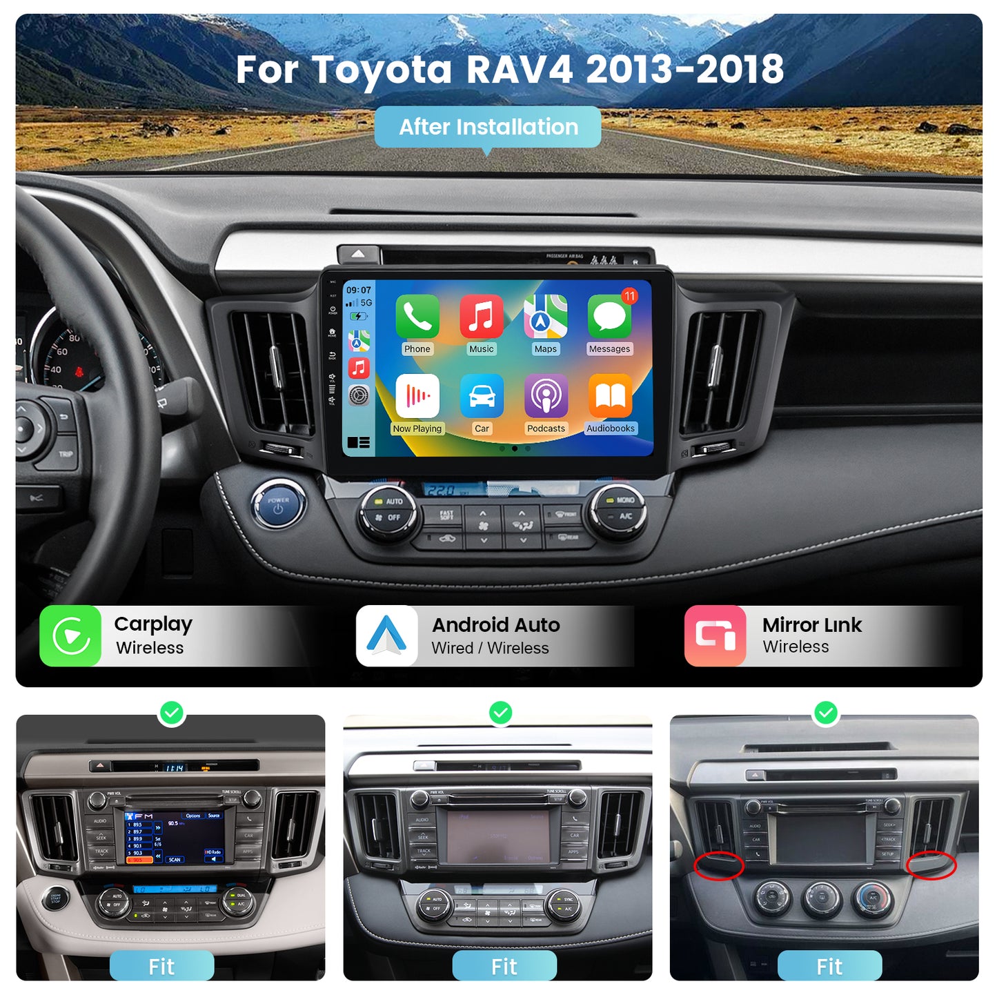 Roadanvi 10.2" Android 12 Car Stereo for Toyota RAV4 2013-2018 with Wireless Carplay, Android Auto, Bluetooth, GPS Navigation, QLED Touch Screen, 4G+64G Memory, WiFi, and 4G LTE Head Unit.