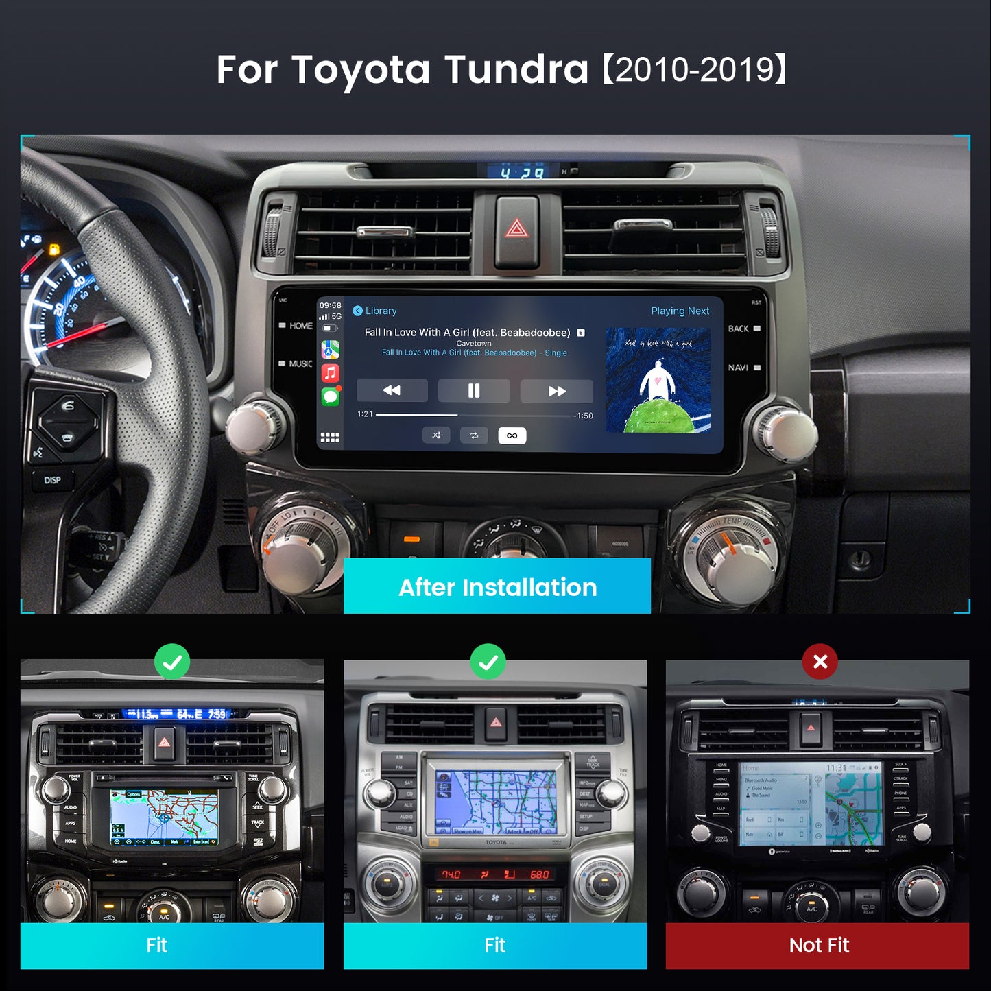 Roadanvi X12 10.25" 8G+128G Car Stereo for Toyota 4Runner 2010-2019 Wireless Carplay Android Auto 4G LTE Car Radio 2K 1920 * 720 QLED Touch Screen Head Unit DSP Android 12 GPS Navigation Black