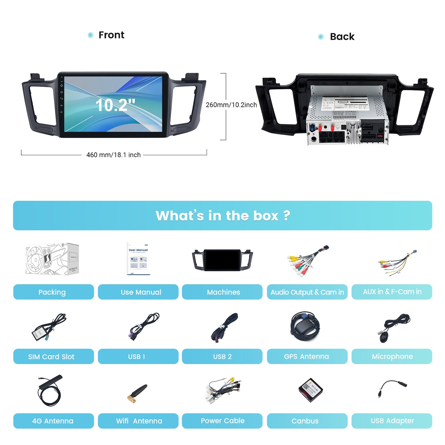 Roadanvi 10.2" Android 12 Car Stereo for Toyota RAV4 2013-2018 with Wireless Carplay, Android Auto, Bluetooth, GPS Navigation, QLED Touch Screen, 4G+64G Memory, WiFi, and 4G LTE Head Unit.