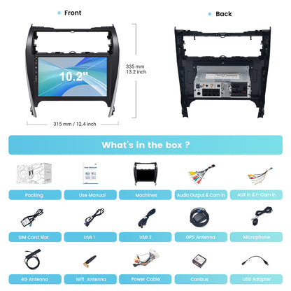 Roadanvi 4G+64G/8G+128G Car Stereo for Toyota Camry 2012 2013 2014 Wireless Carplay Android Auto AM/FM Radio Bluetooth 10.2" IPS 1280x720 Touch Screen 8 core Head Unit SWC/DSP GPS Navigation WiFi 4G LTE