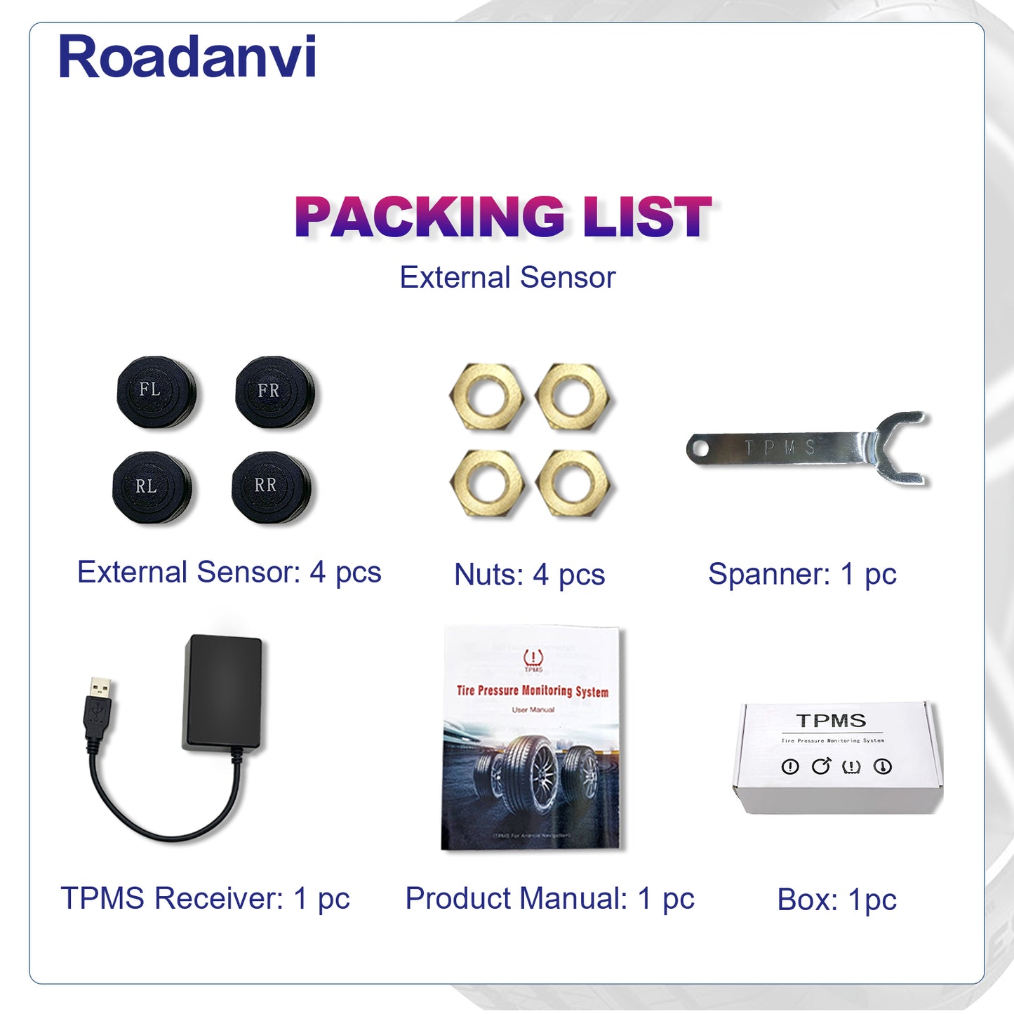 Roadanvi External TPMS APP Car Tire Pressure Monitoring System Car Tire Diagnostic Tool Suit for Roadanvi Unit