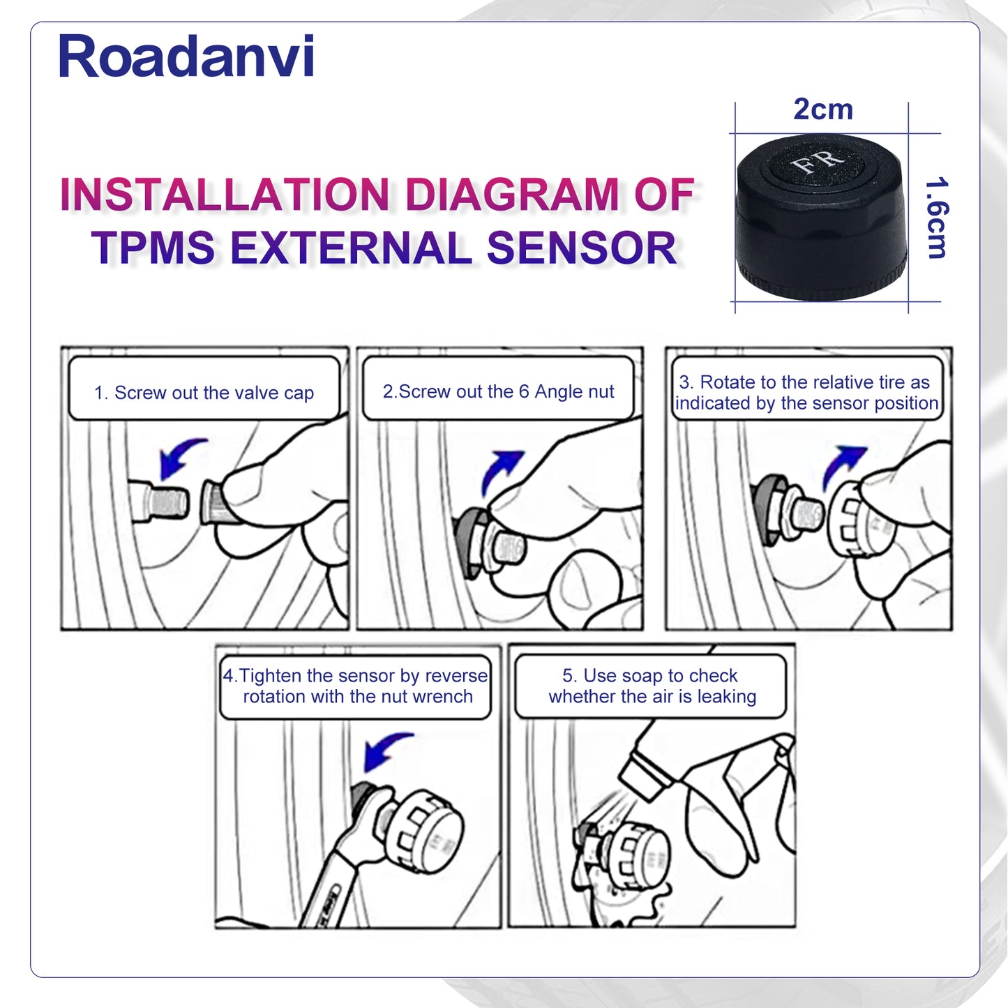 Roadanvi External TPMS APP Car Tire Pressure Monitoring System Car Tire Diagnostic Tool Suit for Roadanvi Unit