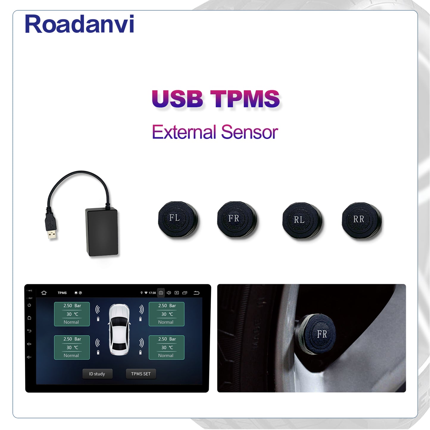 Roadanvi External TPMS APP Car Tire Pressure Monitoring System Car Tire Diagnostic Tool Suit for Roadanvi Unit