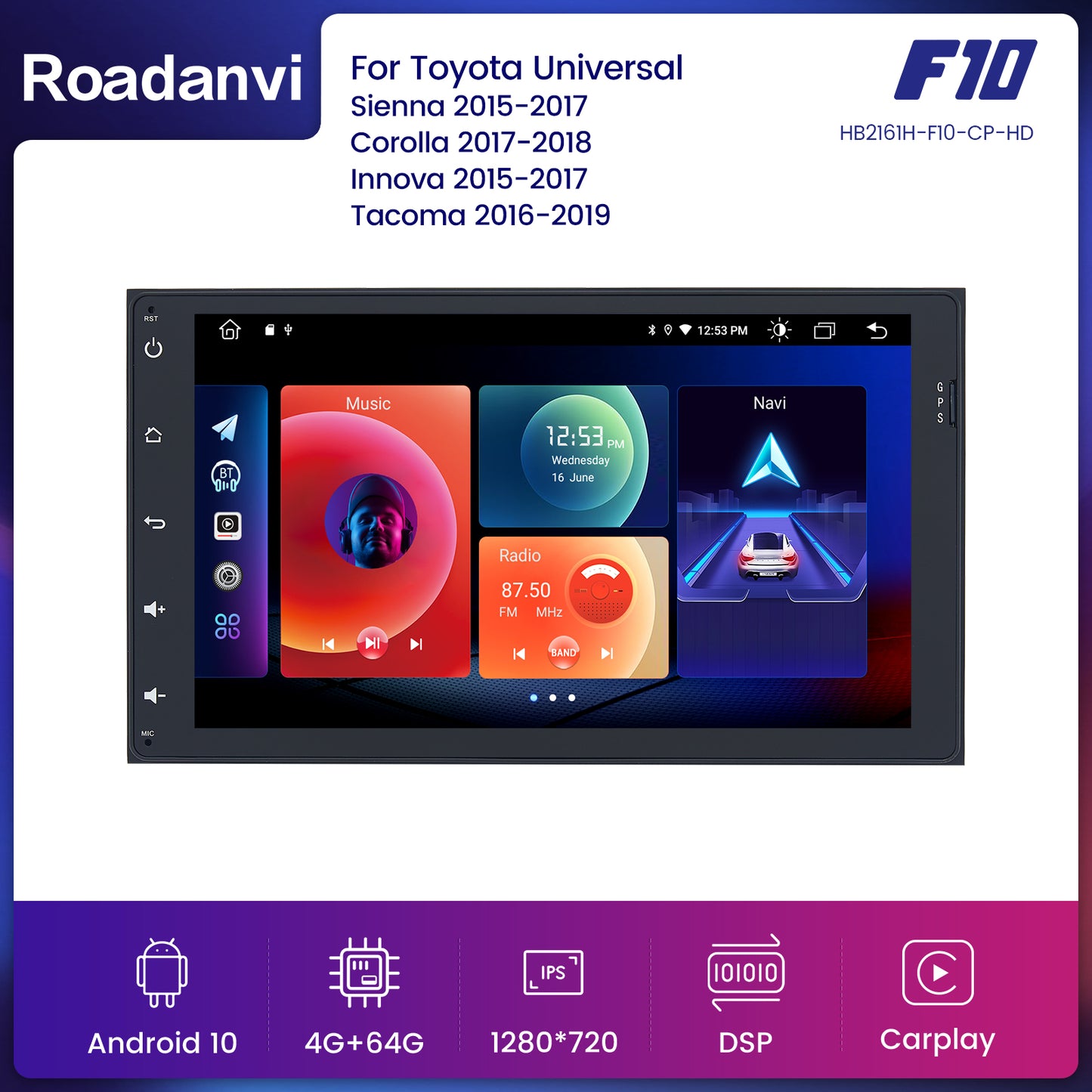 Roadanvi F10 For Toyota Universal Corolla Camry 2014-2022 Car Stereo Apple Carplay Android 10 DSP GPS NAvigation