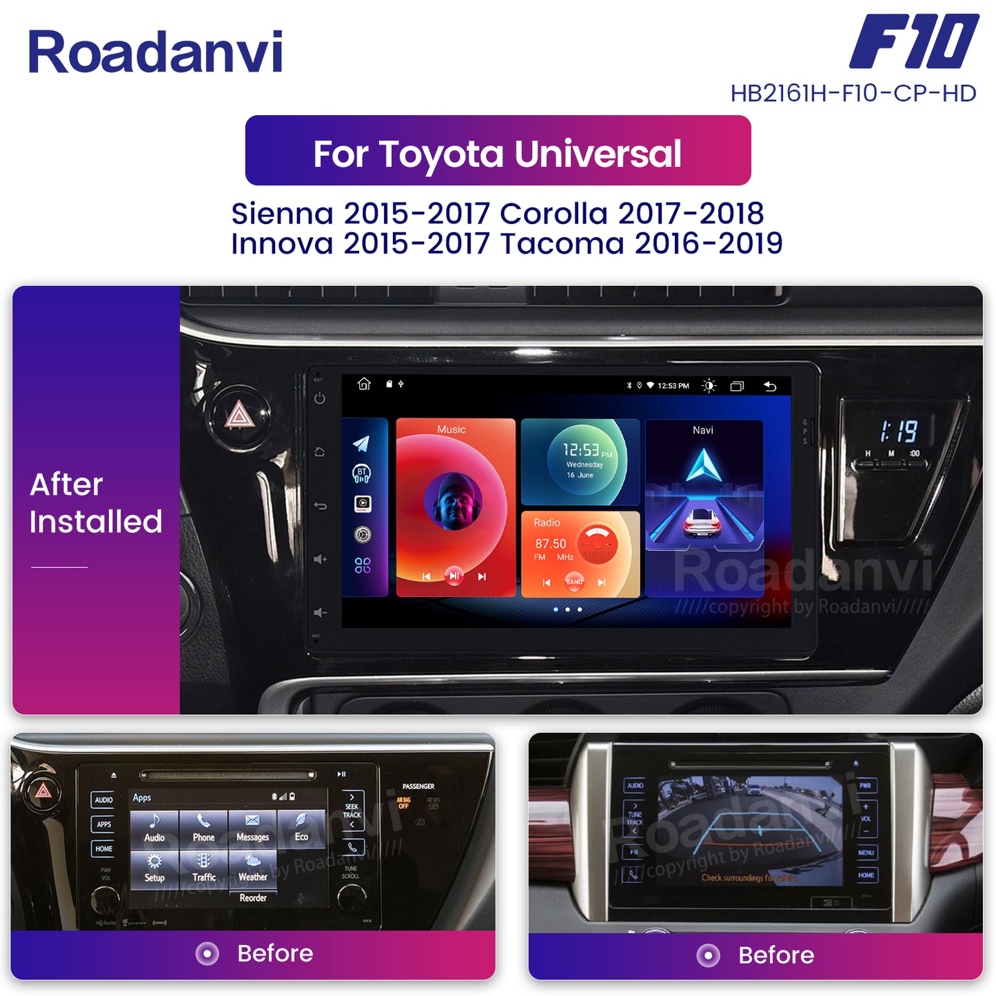 Roadanvi F10 For Toyota Universal Corolla Camry 2014-2022 Car Stereo Apple Carplay Android 10 DSP GPS NAvigation