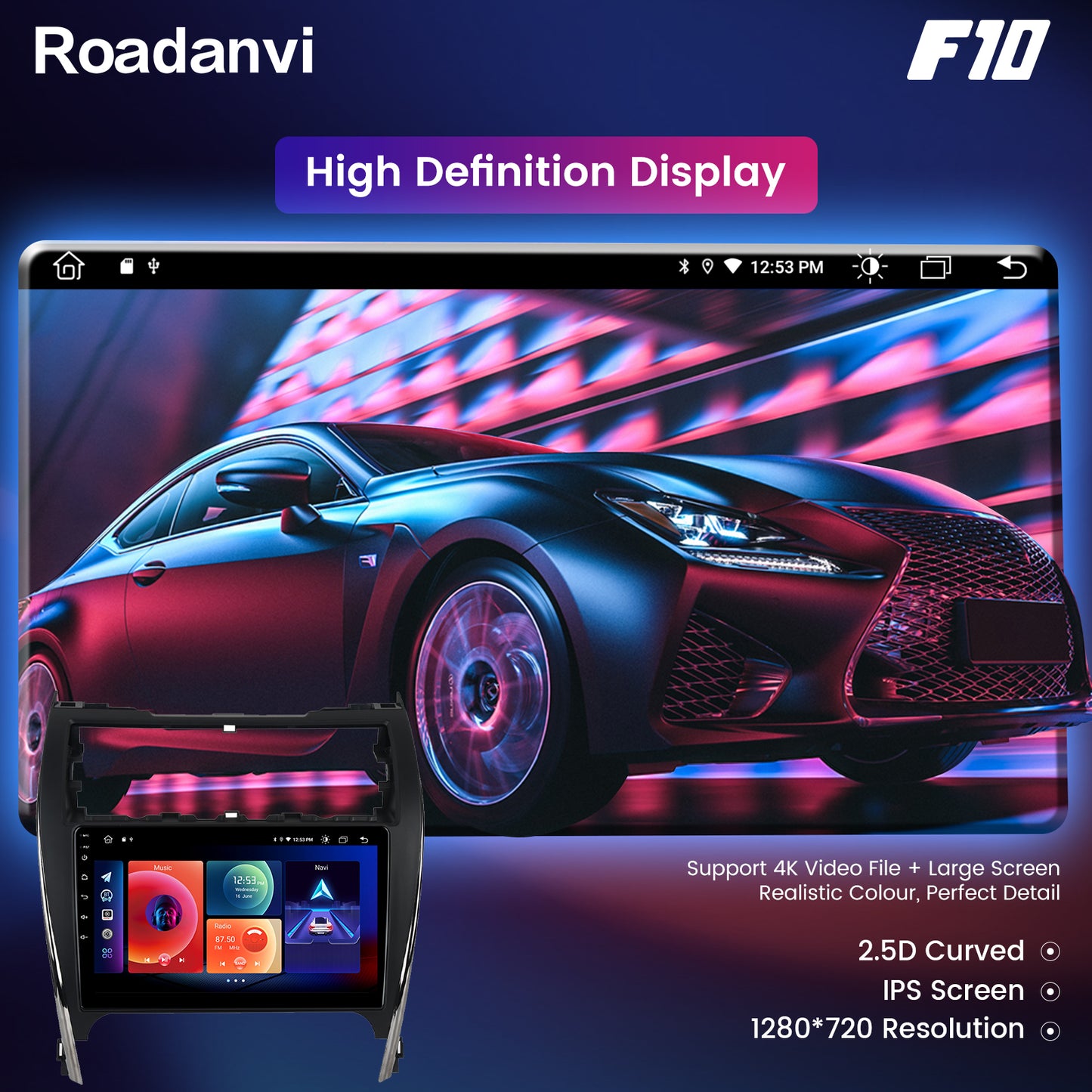 Roadanvi F10 For Toyota Camry 2012 2013 2014 Car Radio Apple Carplay IPS Screen 4*50W USB 4G RAM GPS Navigation