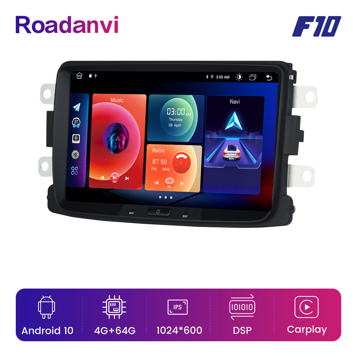 Roadanvi F10 8 "Android 10.0 Car Radio with Screen for Renault Duster Dacia Sandero Duster Captur Lada Xray 2 Logan 2 Auto Stereo Bluetooth Compatible with Android Auto Apple CarPlay 1280*720 Head Unit