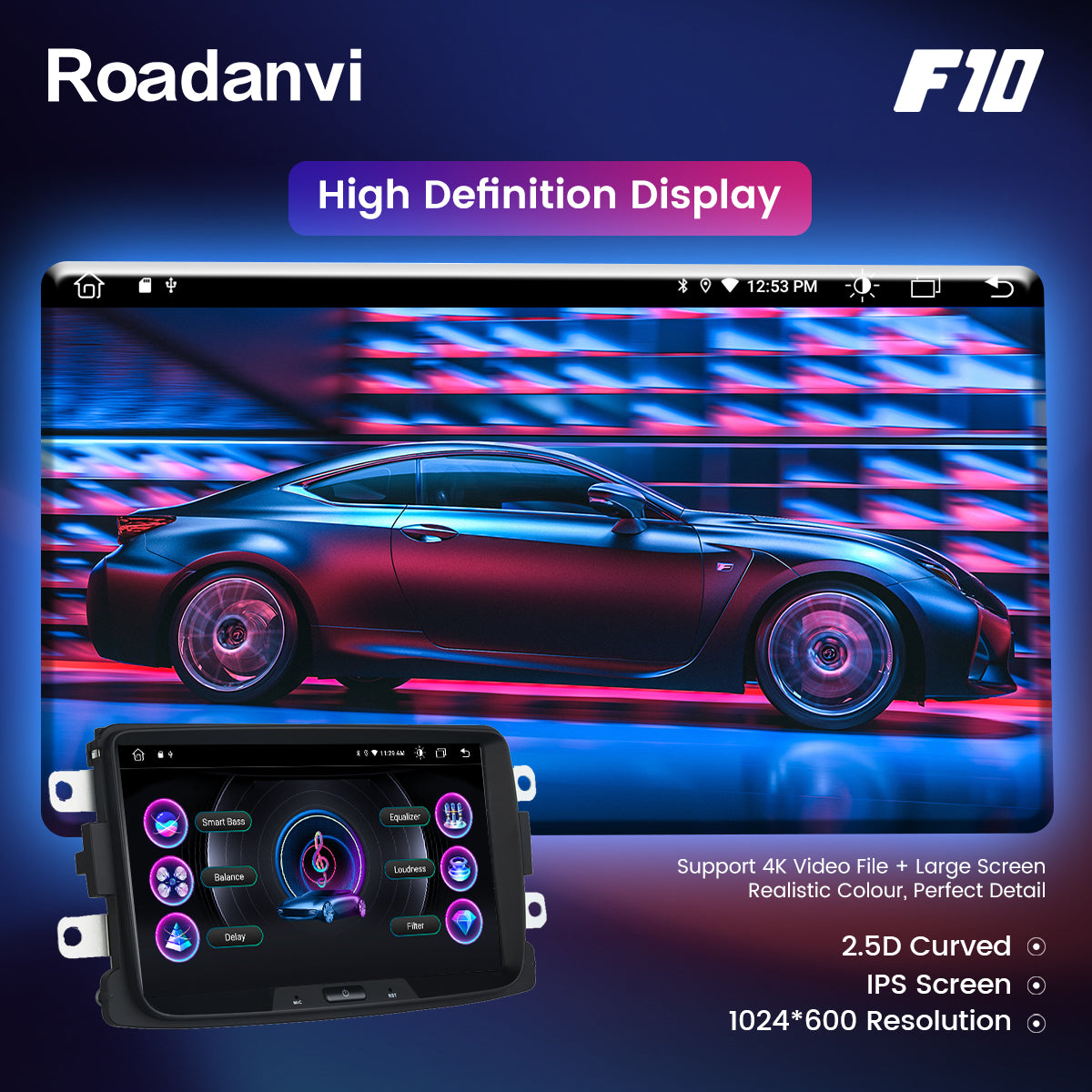 Roadanvi F10 8 "Android 10.0 Car Radio with Screen for Renault Duster Dacia Sandero Duster Captur Lada Xray 2 Logan 2 Auto Stereo Bluetooth Compatible with Android Auto Apple CarPlay 1280*720 Head Unit