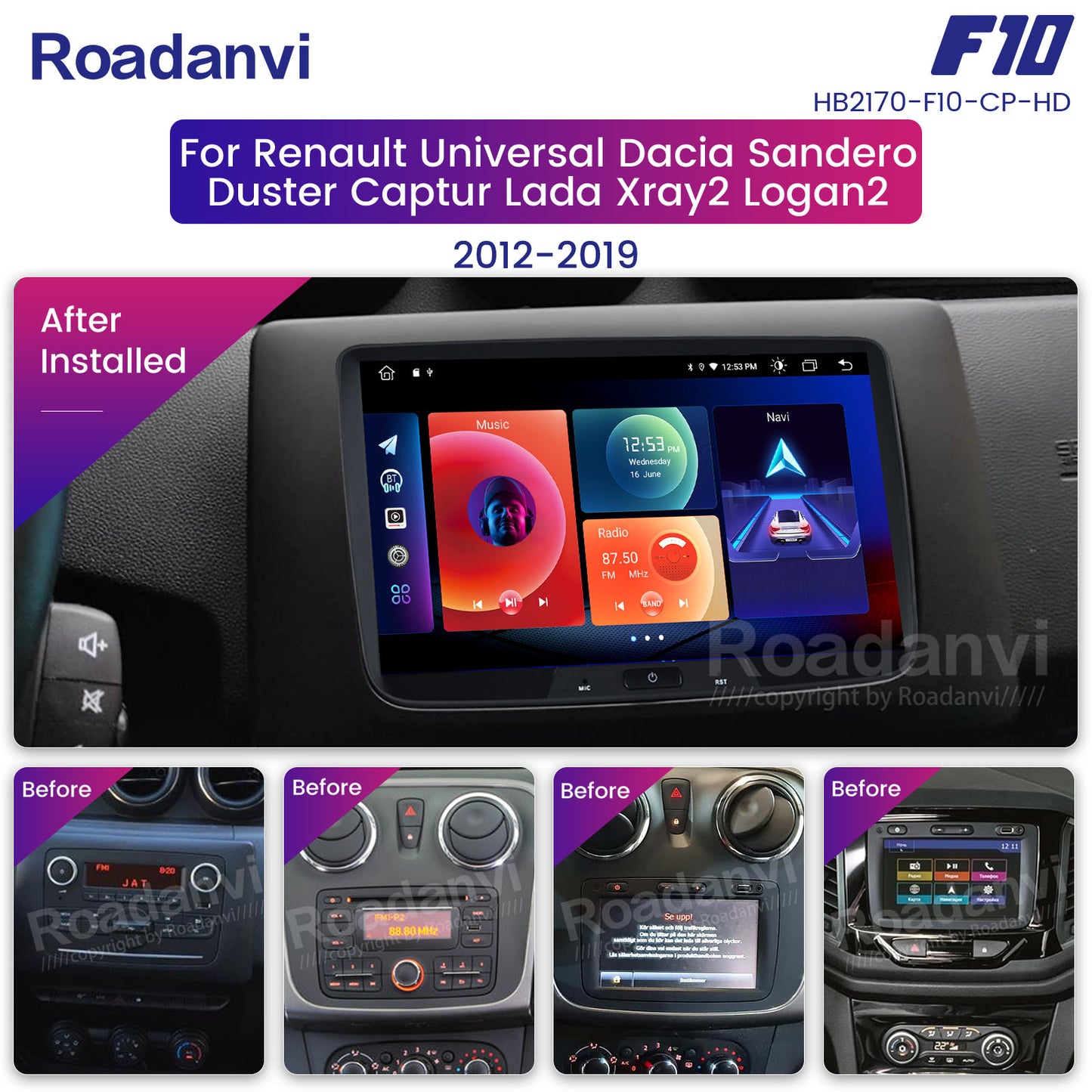 Roadanvi F10 8 "Android 10.0 Car Radio with Screen for Renault Duster Dacia Sandero Duster Captur Lada Xray 2 Logan 2 Auto Stereo Bluetooth Compatible with Android Auto Apple CarPlay 1280*720 Head Unit