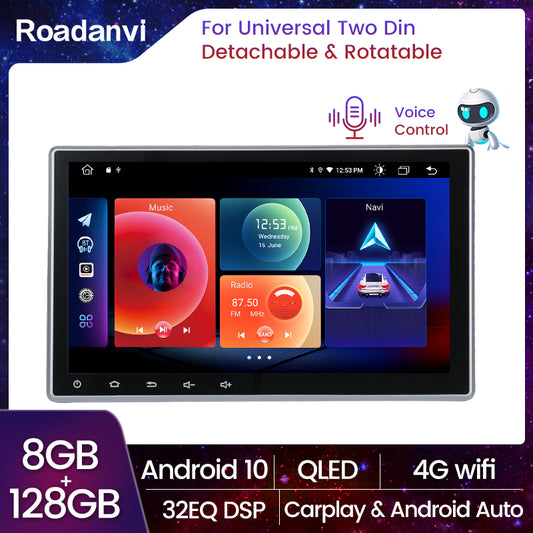 Roadanvi F10 for  2 din Universal Car Stereo Deachtable Rotatable 10.2" Screen AI Voice Control Apple Carplay Android Auto Touch Screen 4G 64G GPS Navigation