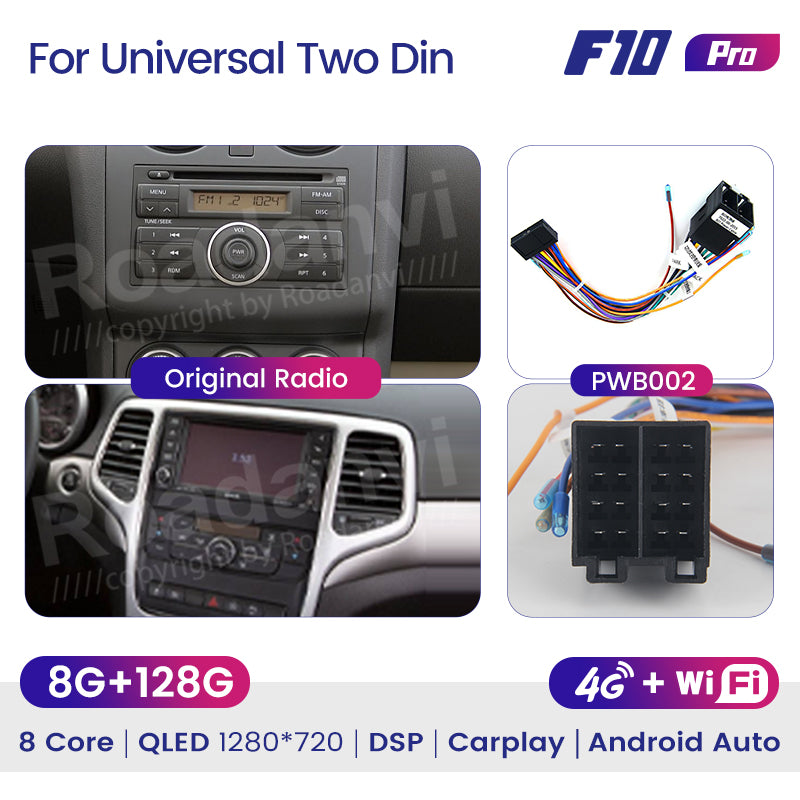 Roadanvi F10 for 2 din Universal 10.2 inch Car Stereo Deachtable Rotatable Apple Carplay Android Auto AI Voice Control IPS Screen Wifi 8G 128G Audio